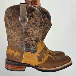 Sergal Womens 9 Leather Western Cowgirl Boots Brown Square Riding Wood Pull On